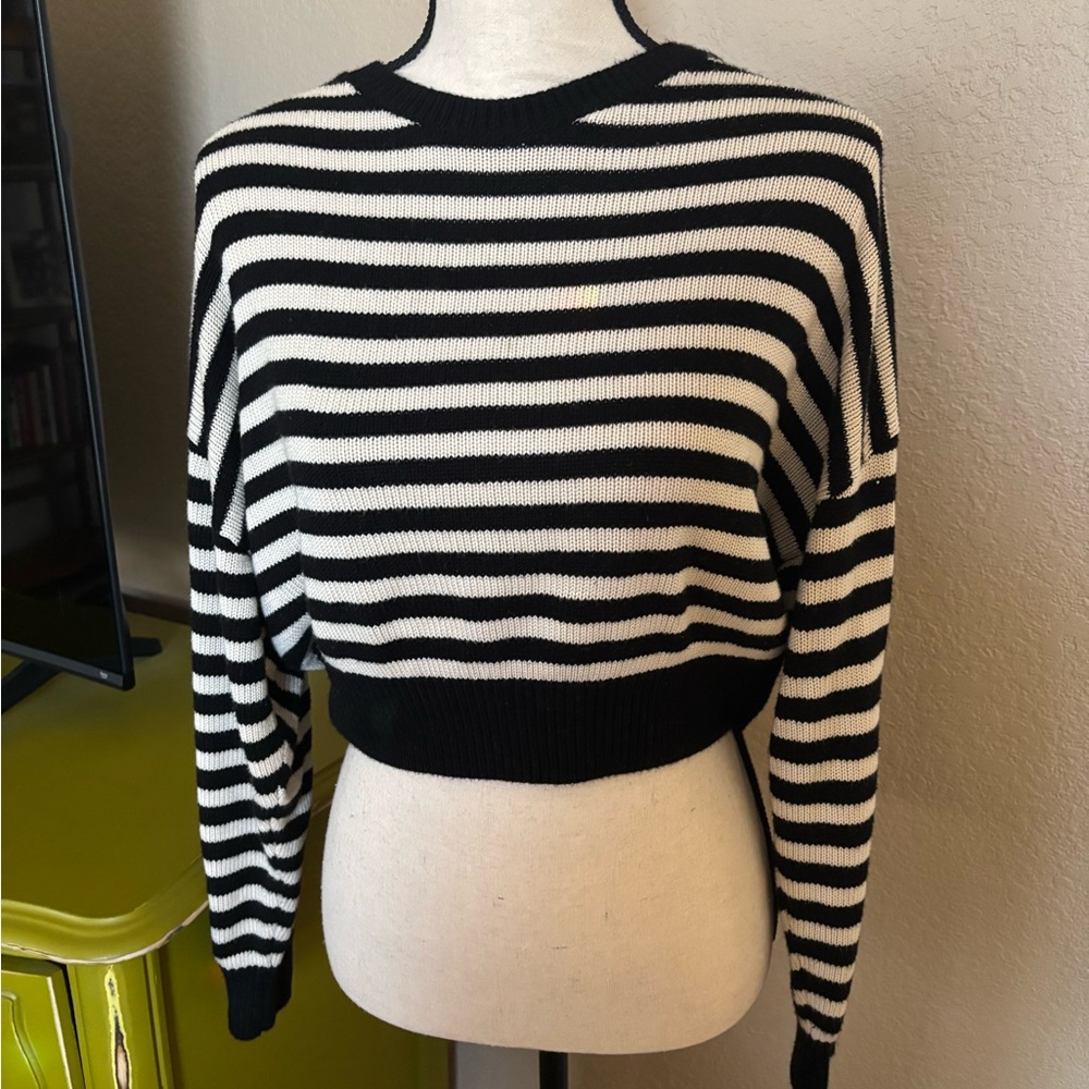 PINK Black and Cream Striped Sweater M